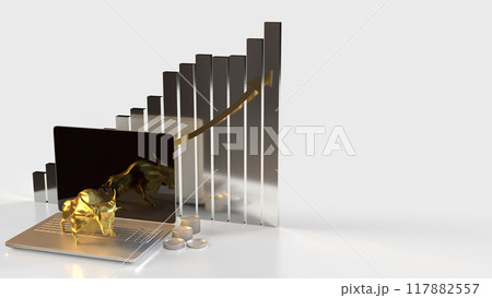 The Gold Bull on laptop for Business concept 3d rendering. The Gold Bull on laptop for Business concept 3d rendering. 117882557
