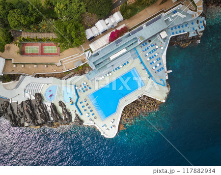 Aerial view of hotels on coast. Funchal, Madeira, Portugal Aerial view of hotels on coast. Funchal, Madeira, Portugal 117882934
