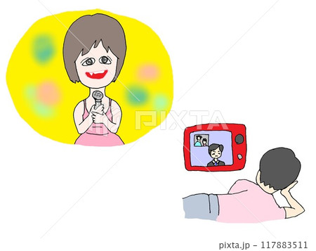 アイドルの話題をテレビで見る景 117883511