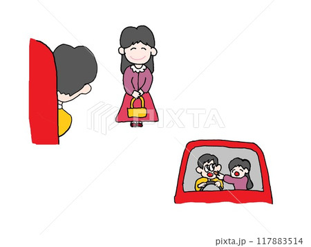 クルマで待ち合わせの男女の景 117883514