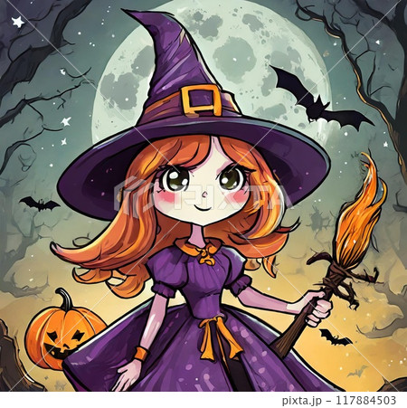 ハロウィン　魔女　イラスト 117884503