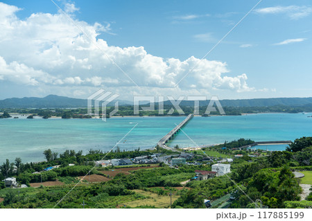 古宇利島から古宇利大橋を望む 古宇利島から古宇利大橋を望む 117885199
