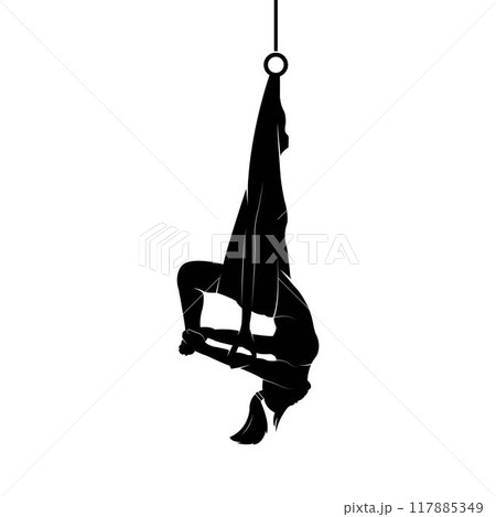 Flying yoga logo templates set. Anti-gravity yoga. Aerial yoga 117885349