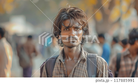 A man with a beard and dreadlocks stands in a crowd of people 117885991