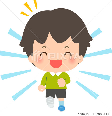 笑顔で走る男の子のデフォルメイラスト 117886114