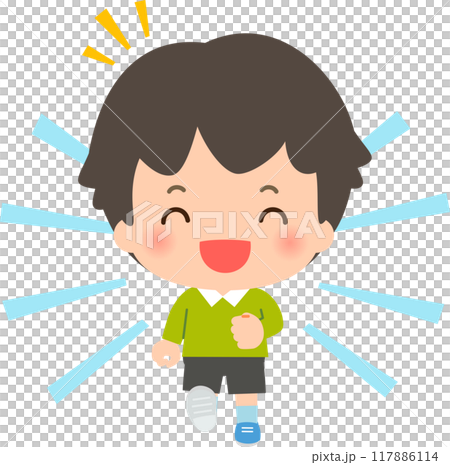 笑顔で走る男の子のデフォルメイラスト 117886114