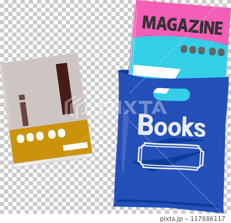 Books with obi and magazines in bookstore shopping bags 117886117