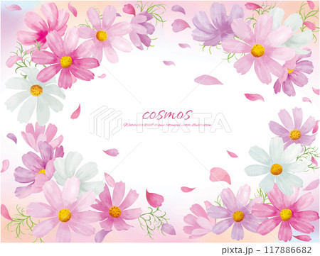 水彩手書きのコスモスの花のベクターイラストフレーム 水彩手書きのコスモスの花のベクターイラストフレーム 117886682