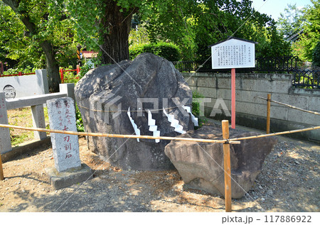 群馬県高崎市山名町　安産子育ての神様　山名八幡宮　参道横の太刀割の石 117886922