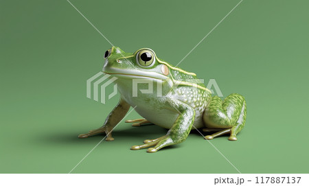 緑色の小さなかわいいカエルを3Dでリアルに描いたAI生成画像 117887137
