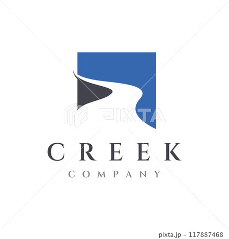 Logos of rivers, creeks, riverbanks and streams. River logo with combination of mountains and farmland with concept design vector illustration template. 117887468