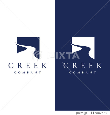Logos of rivers, creeks, riverbanks and streams. River logo with combination of mountains and farmland with concept design vector illustration template. Logos of rivers, creeks, riverbanks and streams. River logo with combination of mountains and farmland with concept design vector illustration template. 117887469