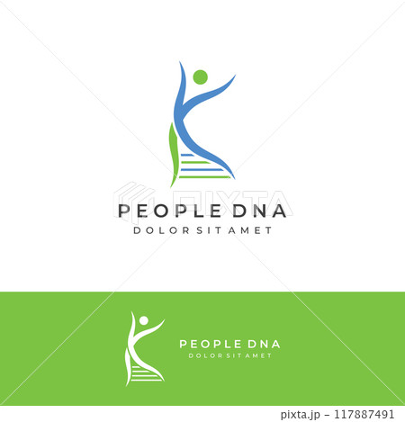 Logo design template DNA elements. Bio tech, DNA people, bio DNA, DNA spirals. Logos can be for science, pharmacy and medical. 117887491