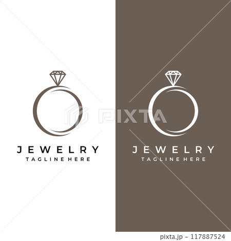 Jewelry ring abstract logo template design with luxury diamonds or gems.Isolated on black and white background.Logo can be for jewelry brands and signs. 117887524