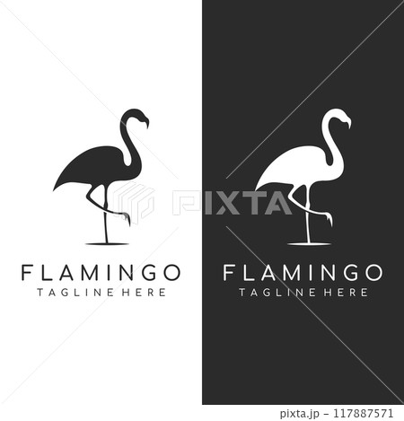 Logo design of long-legged bird or flamingo. Logo with lines, abstract and simple. 117887571