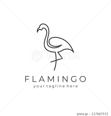 Logo design of long-legged bird or flamingo. Logo with lines, abstract and simple. 117887572
