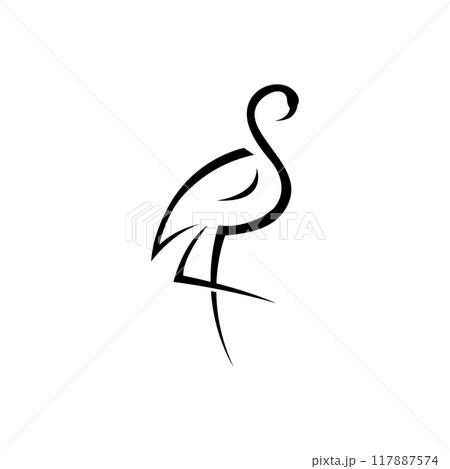 Logo design of long-legged bird or flamingo. Logo with lines, abstract and simple. 117887574