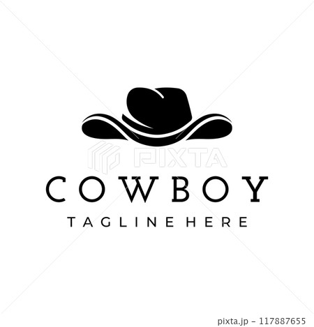 Simple silhouette cowboy hat logo template design isolated on black and white background. 117887655
