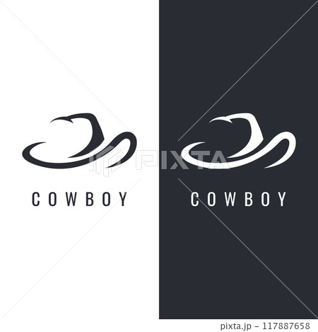 Simple silhouette cowboy hat logo template design isolated on black and white background. Simple silhouette cowboy hat logo template design isolated on black and white background. 117887658