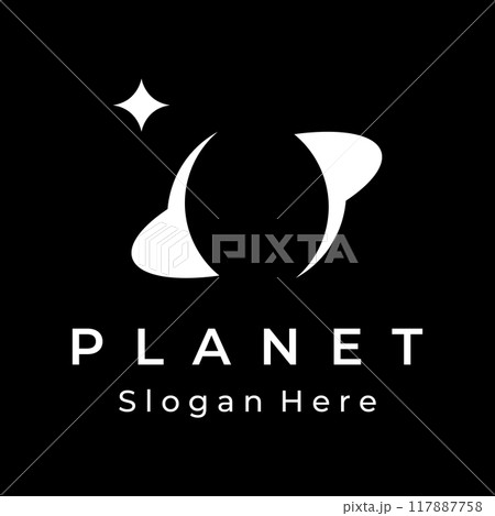 Space planet template logo vector design surrounded by rings or orbits. For posters, business cards, space science. 117887758
