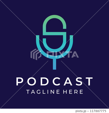 Podcast logo template vector design with modern trendy microphone audio. Podcasts for studio, interview, multimedia and web. 117887775
