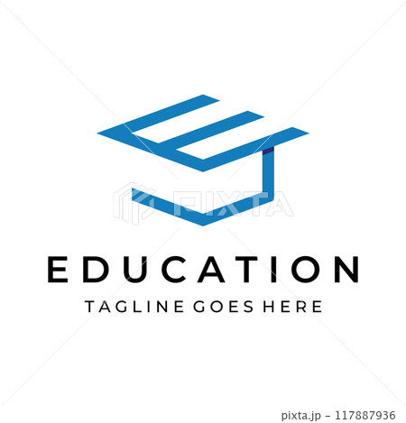 Creative student education logo template design with hat, book, pencil or pen sign.Inspired by graduating students.Logos for universities, colleges of education and schools. 117887936