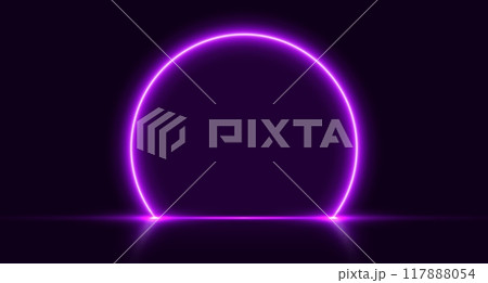 Neon arch, purple glowing portal, futuristic circle stage, magic gate background. 117888054