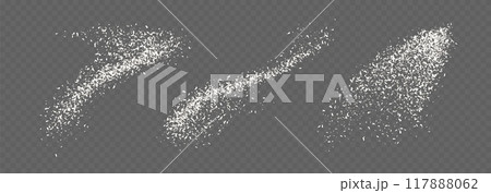 Coconut flakes, flying grated and desiccated coconut powder, dry scattered coco texture 117888062
