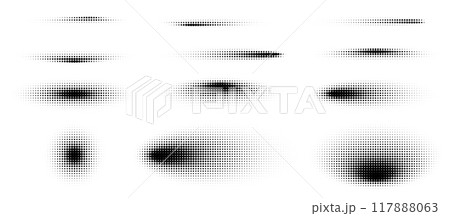 Abstract halftone shadows, round shaped graphic elements, fading circular graphic textures. 117888063