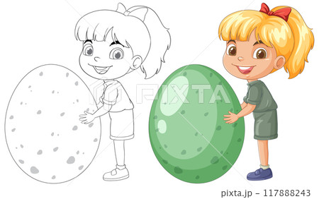 Girl with Dinosaur Egg Illustration 117888243