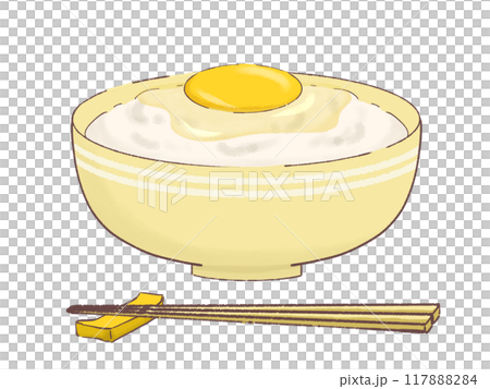 米飯在雞蛋上的插圖 117888284
