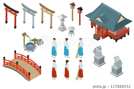 アイソメトリックイラスト：神社セット 117888552
