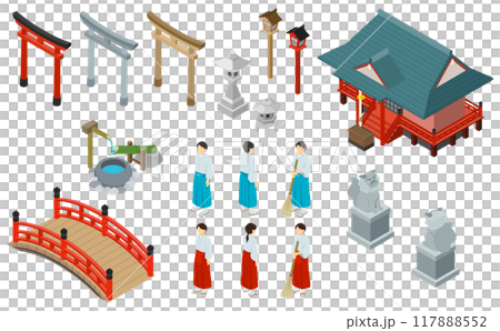 Isometric illustration: Shrine set Isometric illustration: Shrine set 117888552