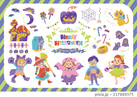 ハロウィンのかわいいキッズ　イラストセット2 117889375