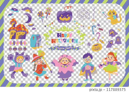 ハロウィンのかわいいキッズ　イラストセット2 117889375