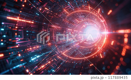 A colorful, glowing, and abstract image of a spiral with a black center by AI generated image 117889435