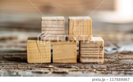 A stack of wooden blocks with a brown color by AI generated image A stack of wooden blocks with a brown color by AI generated image 117889867