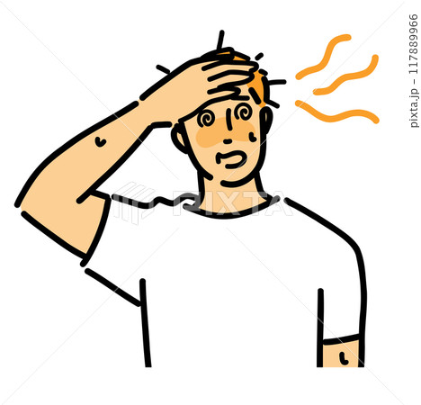 熱中症でほてり高熱を出している男性 117889966