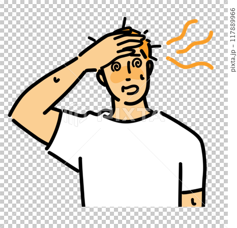 熱中症でほてり高熱を出している男性 117889966