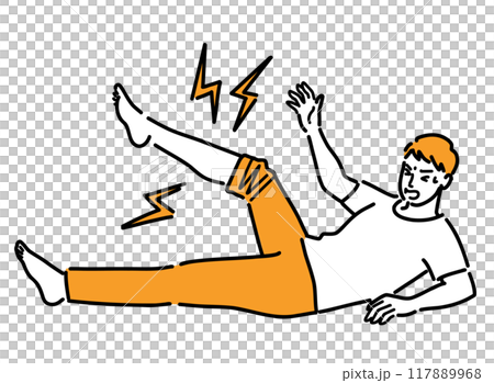 熱中症でこむら返りと筋肉痛を起こしている男性 117889968