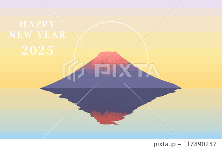 富士山 イラスト 2025年 年賀状 ( ベクター 背景イラスト ) 117890237