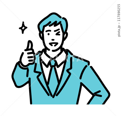 親指を立ててウインクをしているスーツ姿の男性 117890255