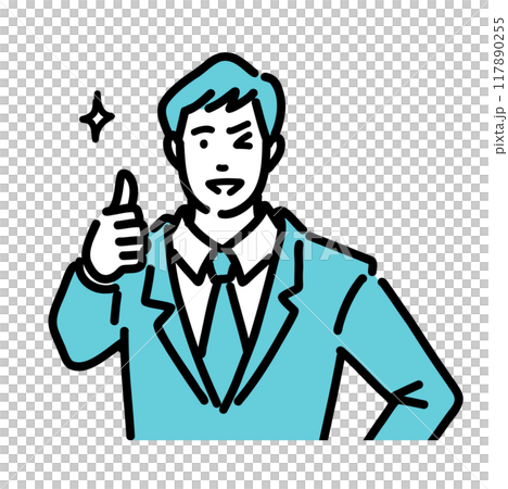 親指を立ててウインクをしているスーツ姿の男性 117890255