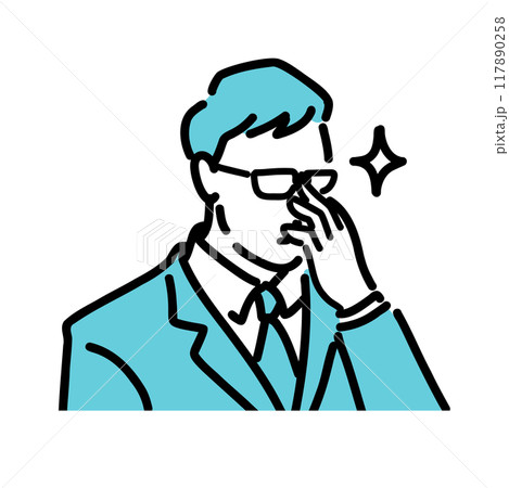 メガネをあげているスーツ姿の男性 メガネをあげているスーツ姿の男性 117890258