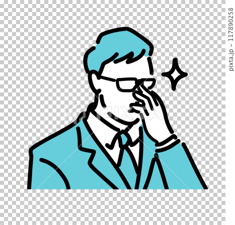 メガネをあげているスーツ姿の男性 メガネをあげているスーツ姿の男性 117890258