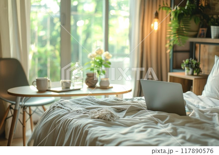 Interior bed room have space for working. Generative AI 117890576