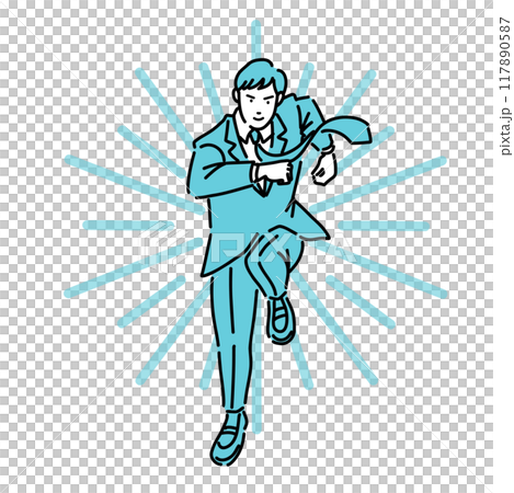 A man in a suit running with enthusiasm A man in a suit running with enthusiasm 117890587