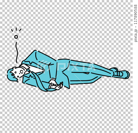 A man in a suit collapses in a state of lethargy A man in a suit collapses in a state of lethargy 117890588