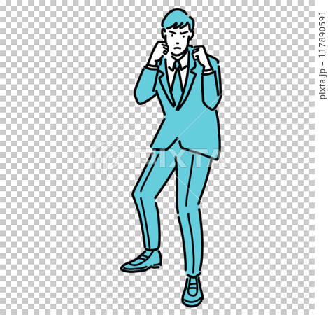 A man in a suit making a fighting pose A man in a suit making a fighting pose 117890591