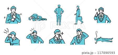 スーツ姿の男性のイラストのセット スーツ姿の男性のイラストのセット 117890593